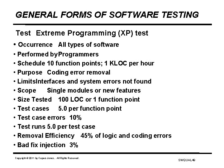 GENERAL FORMS OF SOFTWARE TESTING Test Extreme Programming (XP) test • Occurrence All types