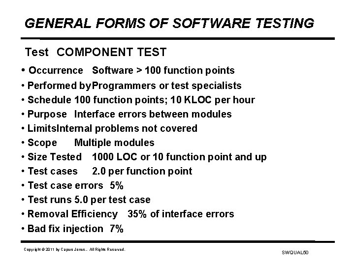 GENERAL FORMS OF SOFTWARE TESTING Test COMPONENT TEST • Occurrence Software > 100 function