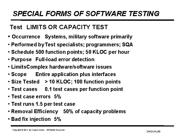 SPECIAL FORMS OF SOFTWARE TESTING Test LIMITS OR CAPACITY TEST • Occurrence Systems, military