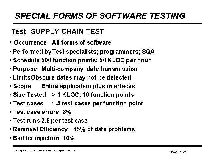 SPECIAL FORMS OF SOFTWARE TESTING Test SUPPLY CHAIN TEST • Occurrence All forms of
