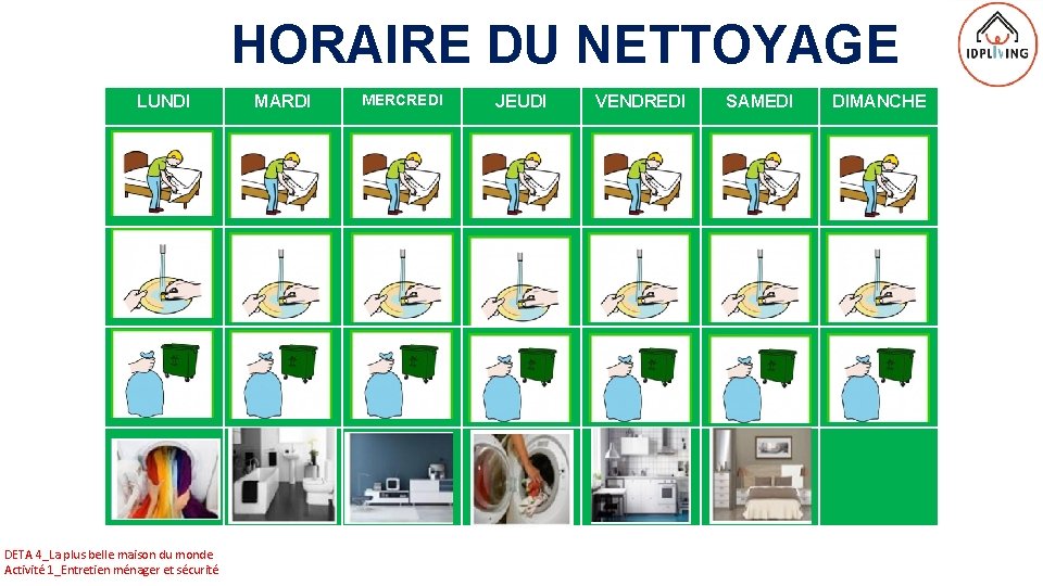 HORAIRE DU NETTOYAGE LUNDI DETA 4_La plus belle maison du monde Activité 1_Entretien ménager