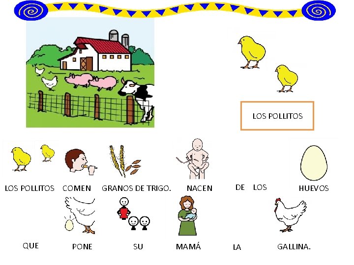 LOS POLLITOS COMEN QUE PONE GRANOS DE TRIGO. SU NACEN MAMÁ DE LOS LA