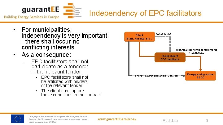 Independency of EPC facilitators • For municipalities, independency is very important - there shall