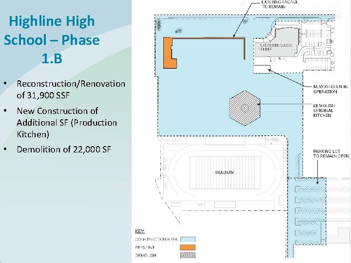 Highline High School – Phase 1. B • Reconstruction/Renovation of 31, 900 SSF •