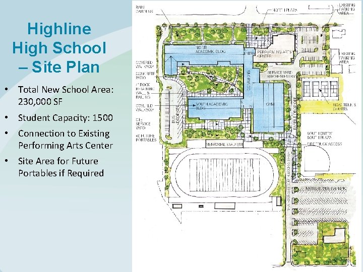 Highline High School – Site Plan • Total New School Area: 230, 000 SF