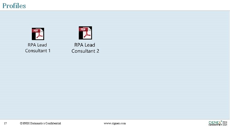 Profiles 17 CIGNEX Datamatics Confidential www. cignex. com 