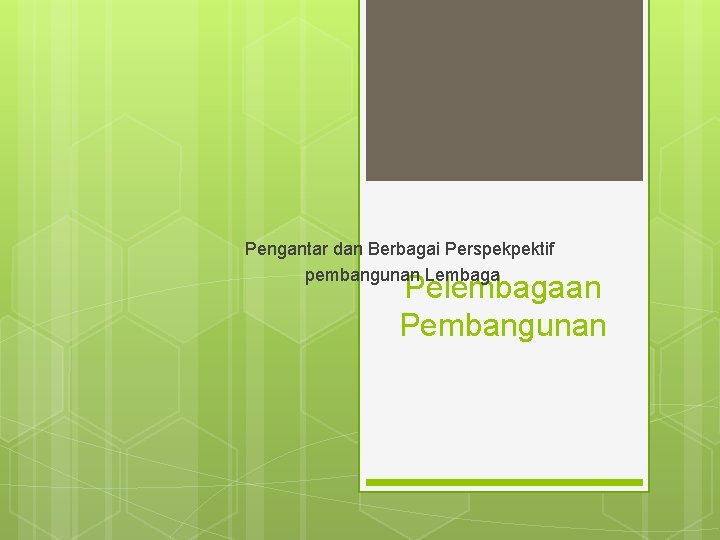 Pengantar dan Berbagai Perspekpektif pembangunan Lembaga Pelembagaan Pembangunan 