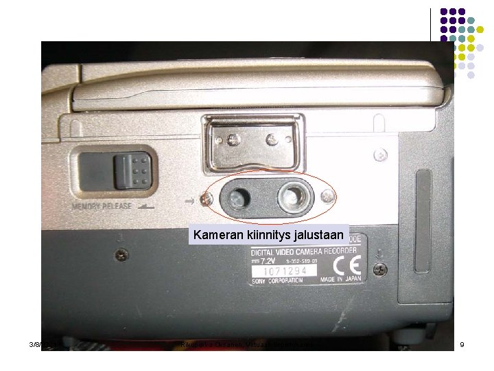 Kameran kiinnitys jalustaan 3/8/2021 Rikupekka Oksanen, Virtuaaliyliopistohanke 9 