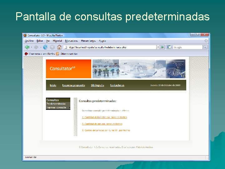 Pantalla de consultas predeterminadas 