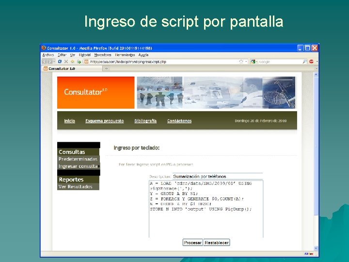 Ingreso de script por pantalla 