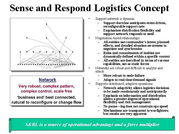 Sense and Respond Logistics Concept • • Support network is dynamic – Support doctrine