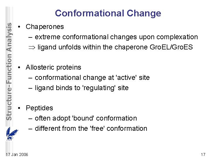 Structure-Function Analysis Conformational Change • Chaperones – extreme conformational changes upon complexation ligand unfolds