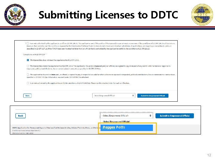 Submitting Licenses to DDTC Pepper Potts 12 Submitting Licenses to DDTC Pepper Potts 12