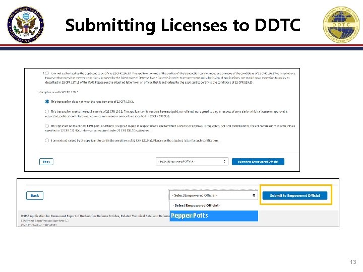 Submitting Licenses to DDTC Pepper Potts 13 Submitting Licenses to DDTC Pepper Potts 13