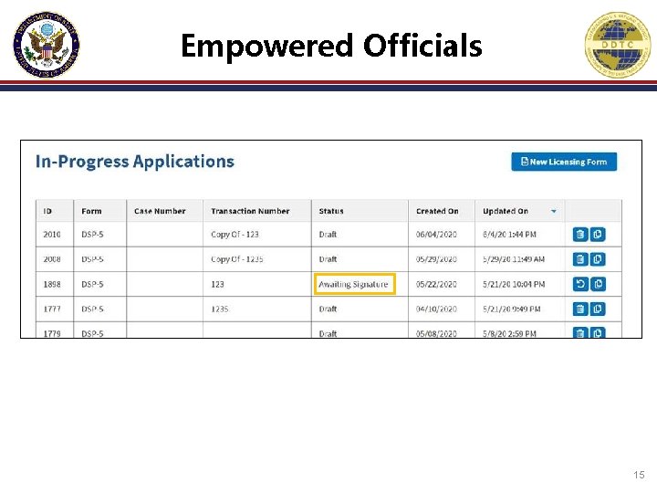 Empowered Officials 15 Empowered Officials 15