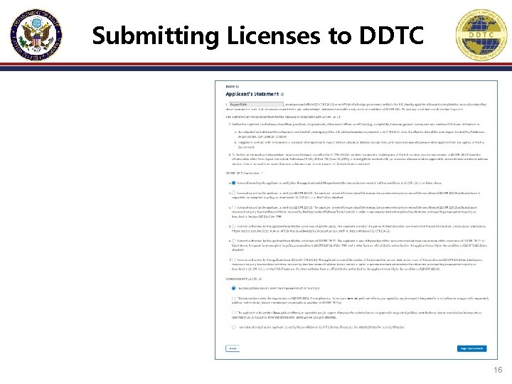 Submitting Licenses to DDTC 16 Submitting Licenses to DDTC 16