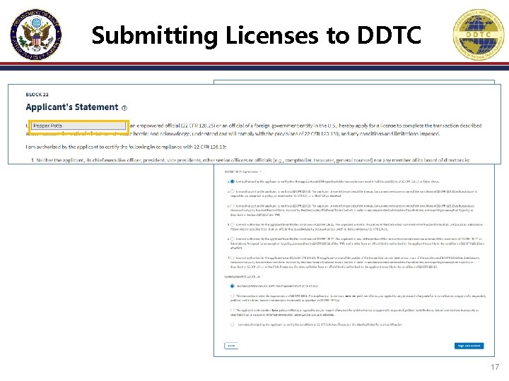 Submitting Licenses to DDTC 17 Submitting Licenses to DDTC 17