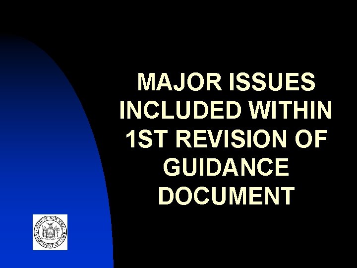 MAJOR ISSUES INCLUDED WITHIN 1 ST REVISION OF GUIDANCE DOCUMENT 