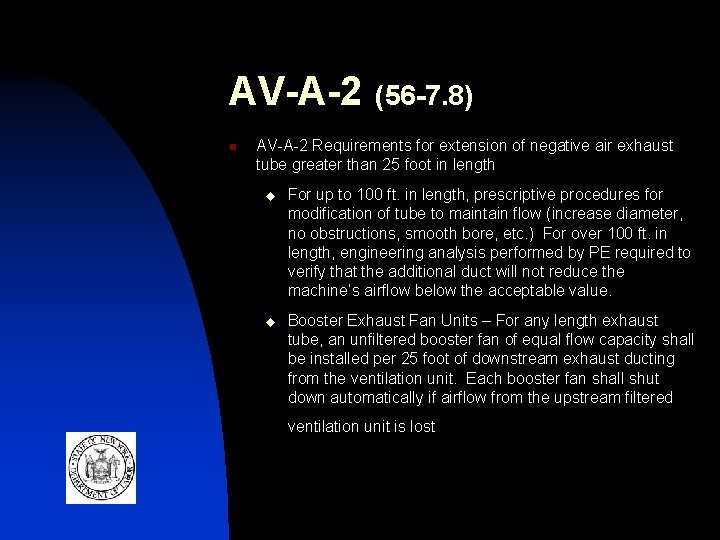 AV-A-2 n (56 -7. 8) AV-A-2 Requirements for extension of negative air exhaust tube