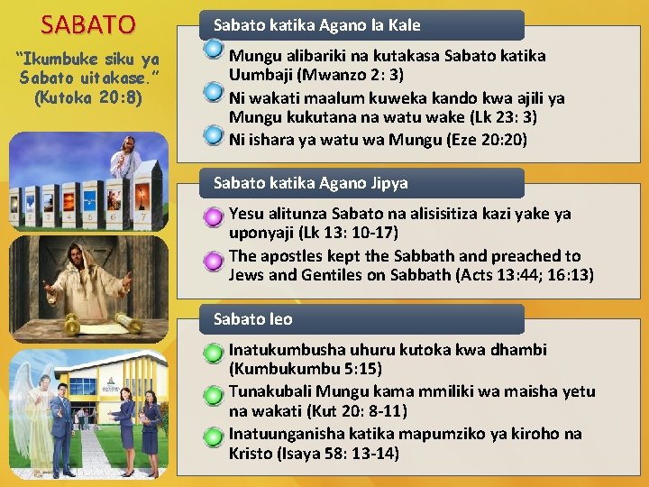 SABATO “Ikumbuke siku ya Sabato uitakase. ” (Kutoka 20: 8) Sabato katika Agano la