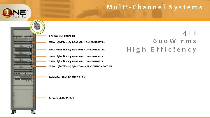 Multi-Channel Systems GPS Receiver: OTGPS 1 U 600 W High Efficiency Transmitter: ONECOMPACT RU