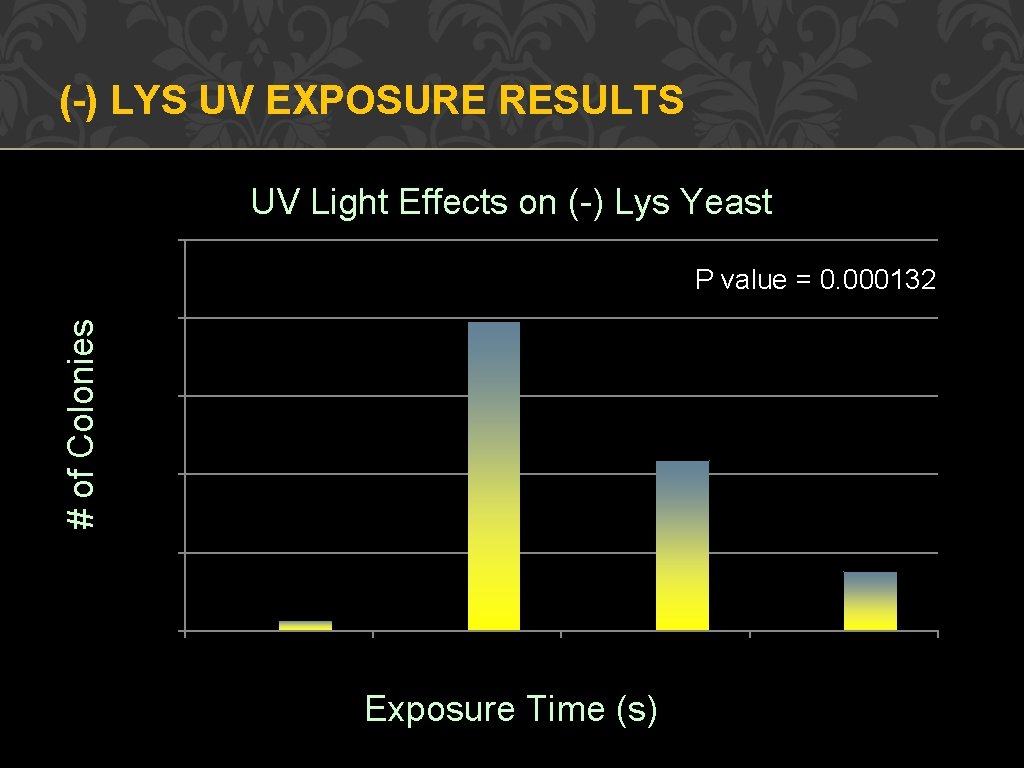 (-) LYS UV EXPOSURE RESULTS UV Light Effects on (-) Lys Yeast 37. 5