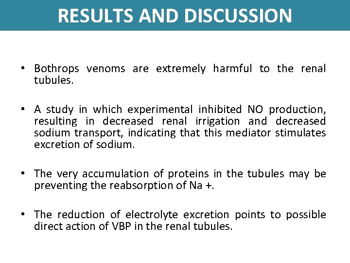 RESULTS AND DISCUSSION • Bothrops venoms are extremely harmful to the renal tubules. •