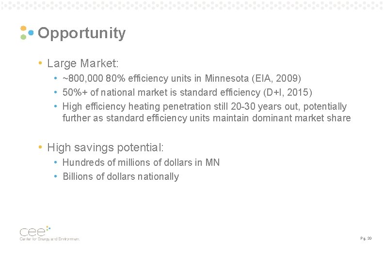 Opportunity • Large Market: • ~800, 000 80% efficiency units in Minnesota (EIA, 2009) Opportunity • Large Market: • ~800, 000 80% efficiency units in Minnesota (EIA, 2009)