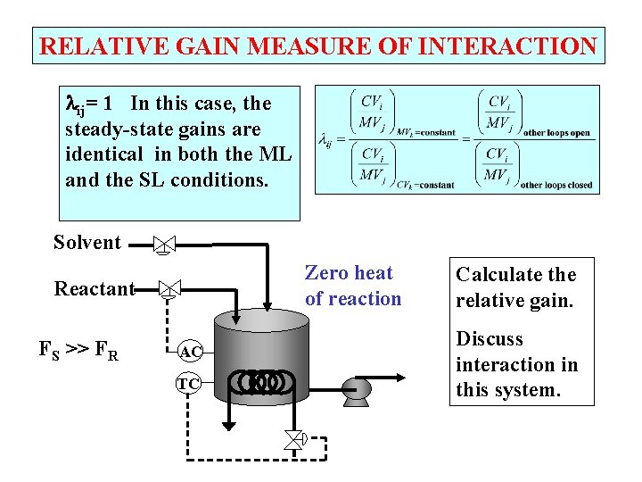 RELATIVE GAIN MEASURE OF INTERACTION ij= 1 In this case, the steady-state gains are