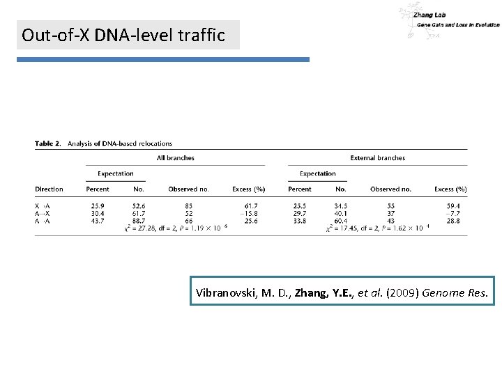Out-of-X DNA-level traffic Vibranovski, M. D. , Zhang, Y. E. , et al. (2009)