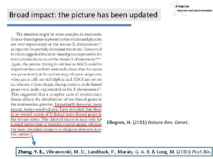 Broad impact: the picture has been updated Ellegren, H. (2011) Nature Rev. Genet. Zhang,