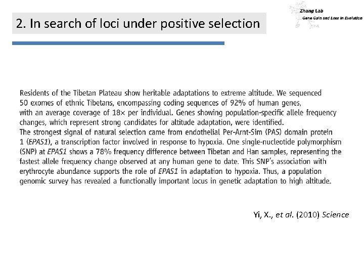2. In search of loci under positive selection Yi, X. , et al. (2010)