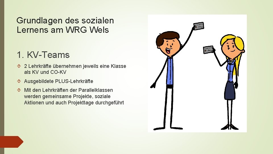 Grundlagen des sozialen Lernens am WRG Wels 1. KV-Teams 2 Lehrkräfte übernehmen jeweils eine