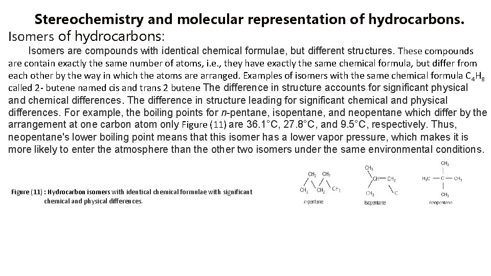 Stereochemistry and molecular representation of hydrocarbons. Isomers of hydrocarbons: Isomers are compounds with identical