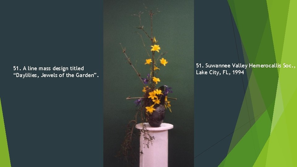 51. A line mass design titled “Daylilies, Jewels of the Garden”. 51. Suwannee Valley