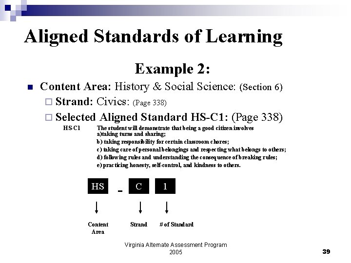 Aligned Standards of Learning Example 2: n Content Area: History & Social Science: (Section