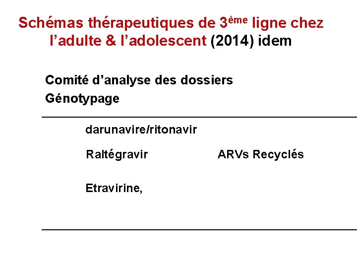 Schémas thérapeutiques de 3ème ligne chez l’adulte & l’adolescent (2014) idem Comité d’analyse des