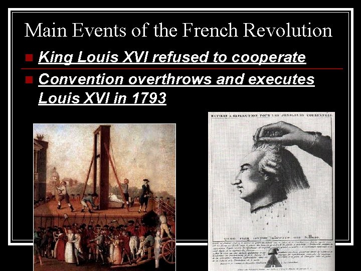 Main Events of the French Revolution King Louis XVI refused to cooperate n Convention