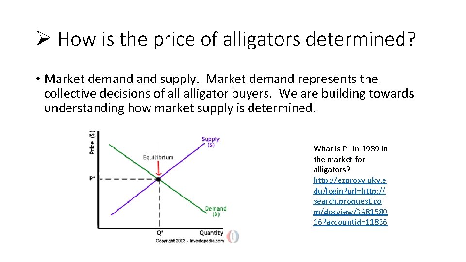 Ø How is the price of alligators determined? • Market demand supply. Market demand