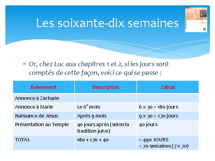 Les soixante dix semaines Or, chez Luc aux chapitres 1 et 2, si les