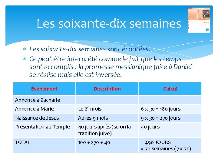 Les soixante dix semaines sont écoutées. Ce peut être interprété comme le fait que