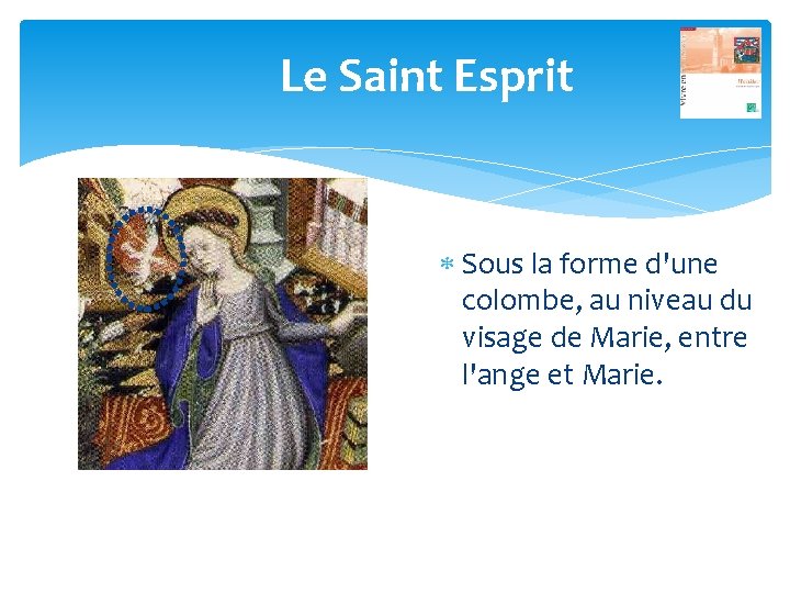 Le Saint Esprit Sous la forme d'une colombe, au niveau du visage de Marie,