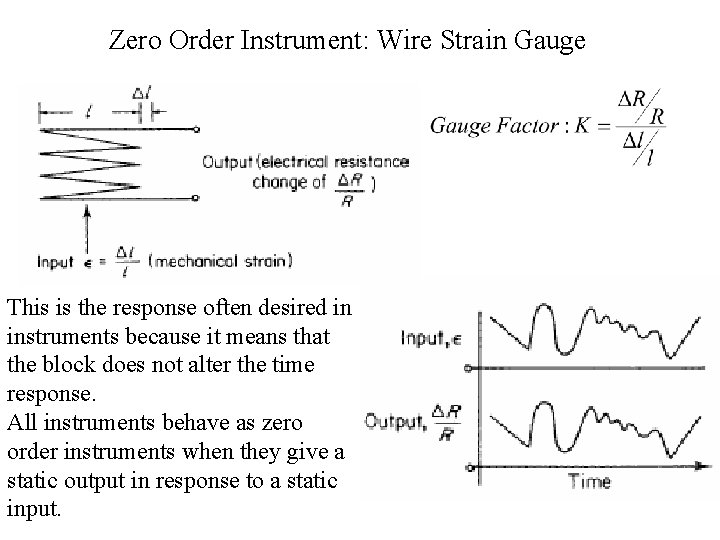Zero Order Instrument: Wire Strain Gauge This is the response often desired in instruments