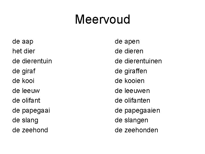 Meervoud de aap het dier de dierentuin de giraf de kooi de leeuw de