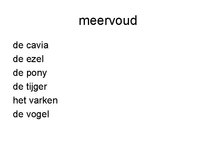 meervoud de cavia de ezel de pony de tijger het varken de vogel 