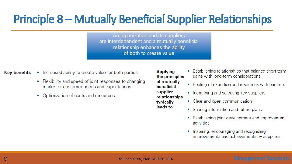 Principle 8 – Mutually Beneficial Supplier Relationships © dr. Chris R. Mol, BME, NORTEC,