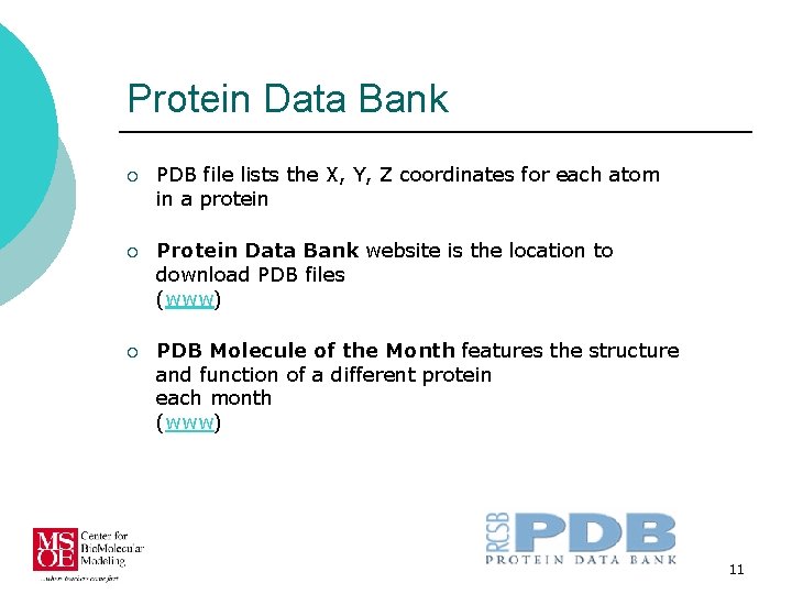 Protein Data Bank ¡ PDB file lists the X, Y, Z coordinates for each