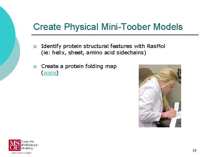 Create Physical Mini-Toober Models ¡ Identify protein structural features with Ras. Mol (ie: helix,