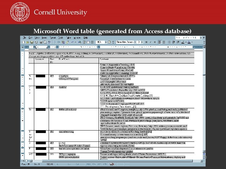 Microsoft Word table (generated from Access database) 20 