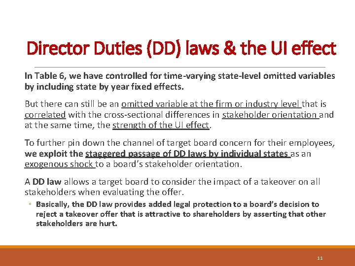 Director Duties (DD) laws & the UI effect In Table 6, we have controlled